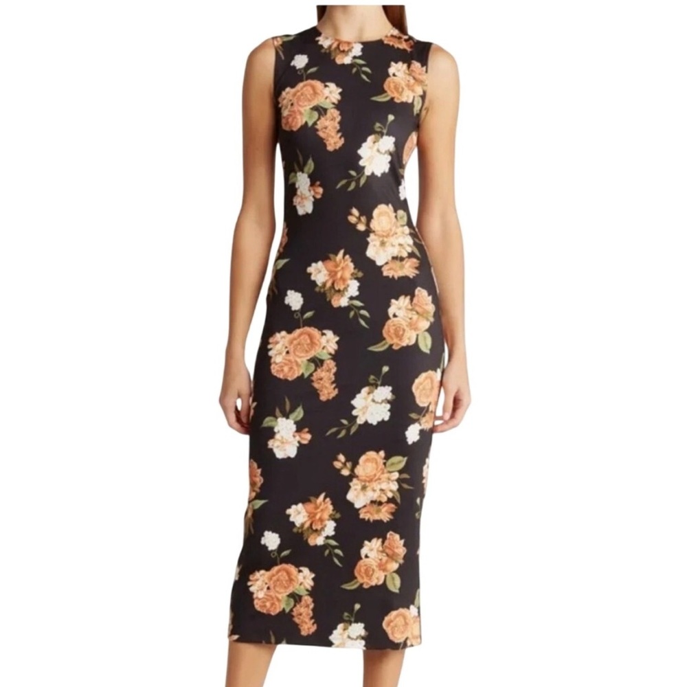 NWT XS WeWoreWhat muscle tank midi dress neutral floral black multi